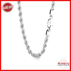 5mm Sterling Silver Twist Rope Chain Necklace 24 Inch Gold Plated Clasp